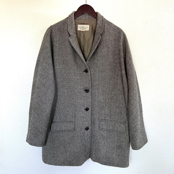 Denim Supply Ralph Lauren Womens Herringbone Oversized Wool Coat Size XL Tan - Picture 1 of 7